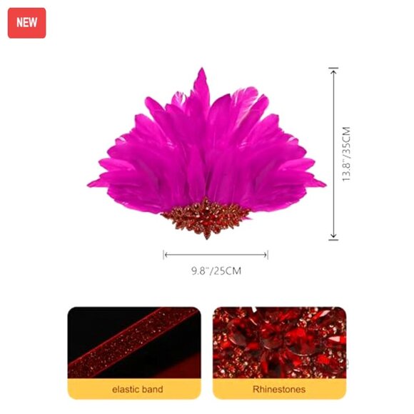 Feather Headpiece with Rhinestones, Adjustable Elastic Headband for Cosplay main image 5